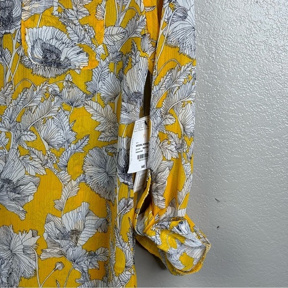 Liz Claiborne Gorgeous Spring Summer Yellow Floral Blouse Roll Tab Sleeves PSml - Picture 7 of 11
